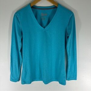 Nike Women’s Dri-Fit Long Sleeve V Neck Athletic Top Turquoise Blue Medium